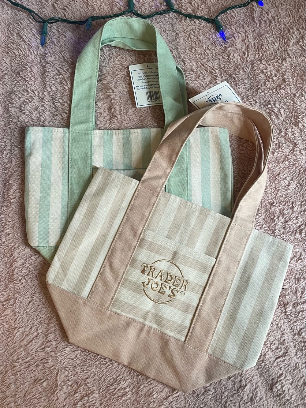 2x Mini Trader Joe's Stripped Totes